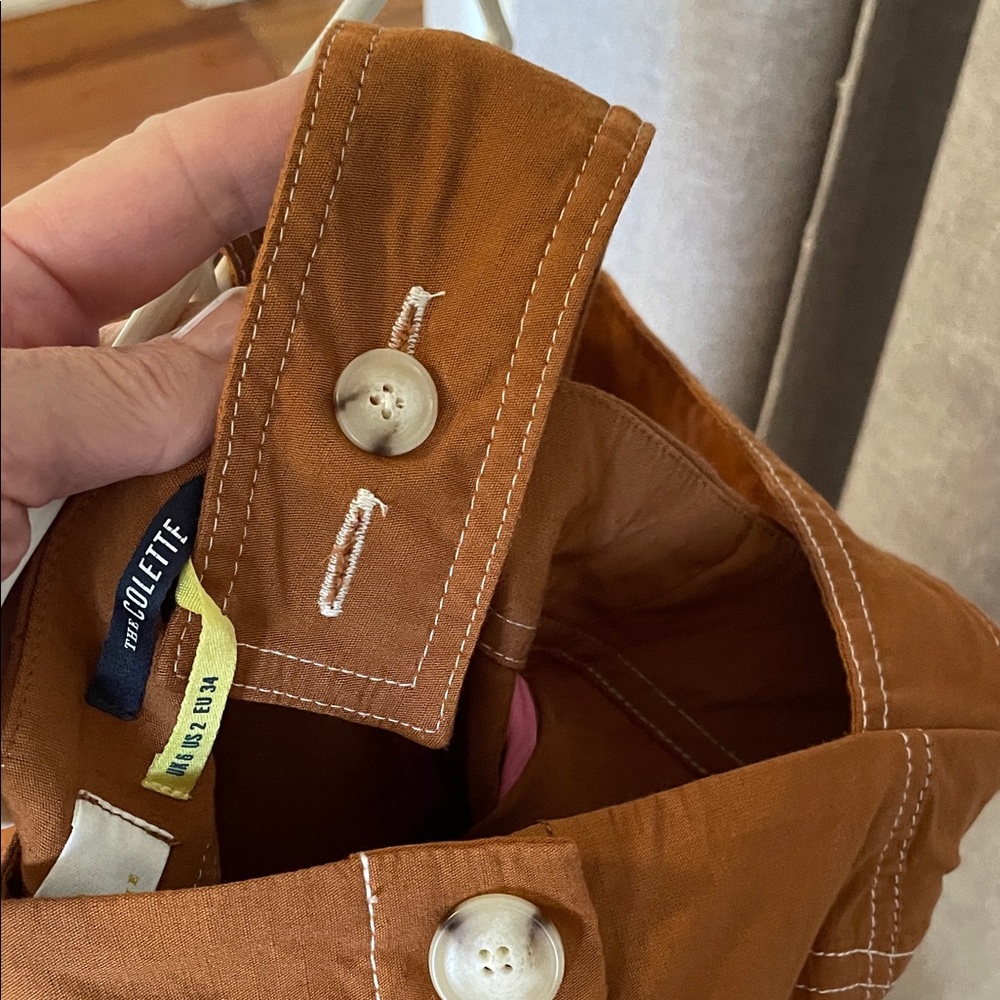 Anthropologie Button-Front Wide-Leg Jumpsuit in Rust Brown - Picture 5 of 5